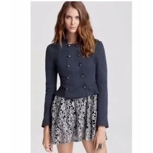 We the Free People Blue Lace Detail Military Double Breasted Jacket Size 12